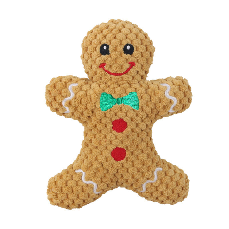 KFX-4626109 Plush Sound Toy for Dogs and Cats – Christmas Series in Santa Claus, Elk, and Gingerbread Man Designs