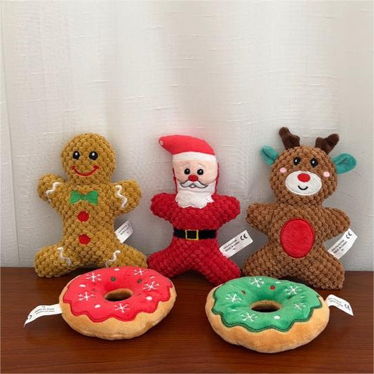 KFX-4626109 Plush Sound Toy for Dogs and Cats – Christmas Series in Santa Claus, Elk, and Gingerbread Man Designs