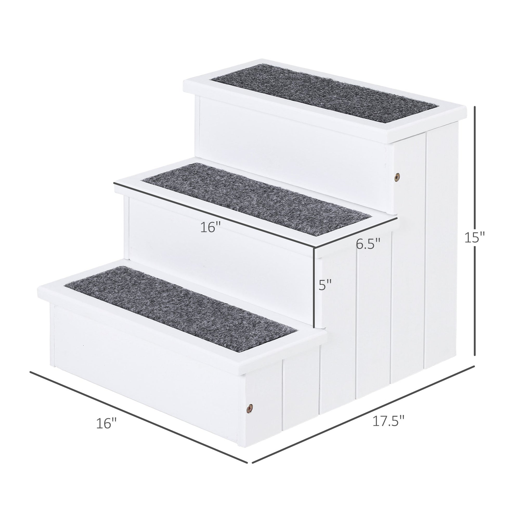 KFX-4626749 3-Step Carpeted Non-Slip Pet Stairs for Cats & Small Dogs - Compact Storage Design