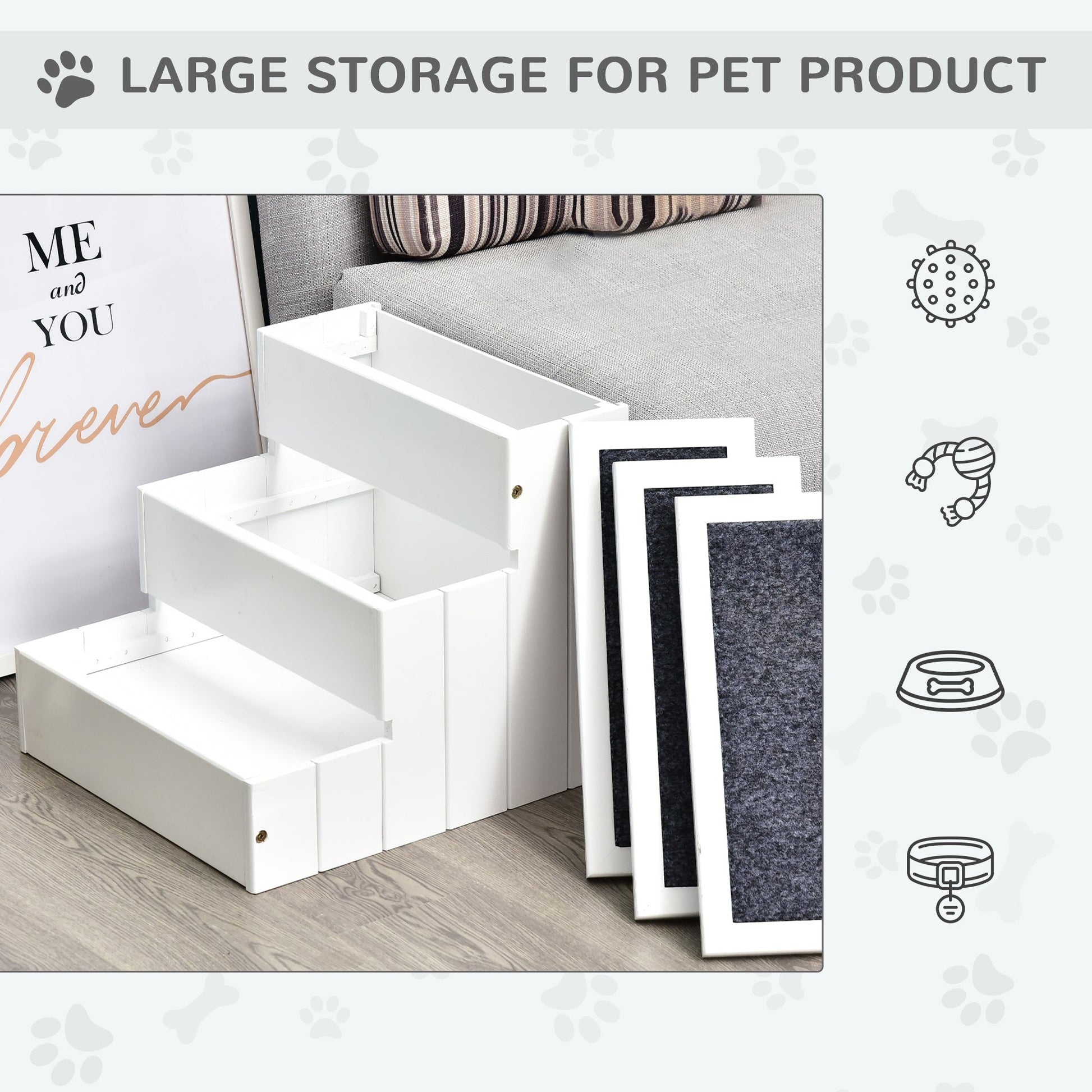 KFX-4626749 3-Step Carpeted Non-Slip Pet Stairs for Cats & Small Dogs - Compact Storage Design