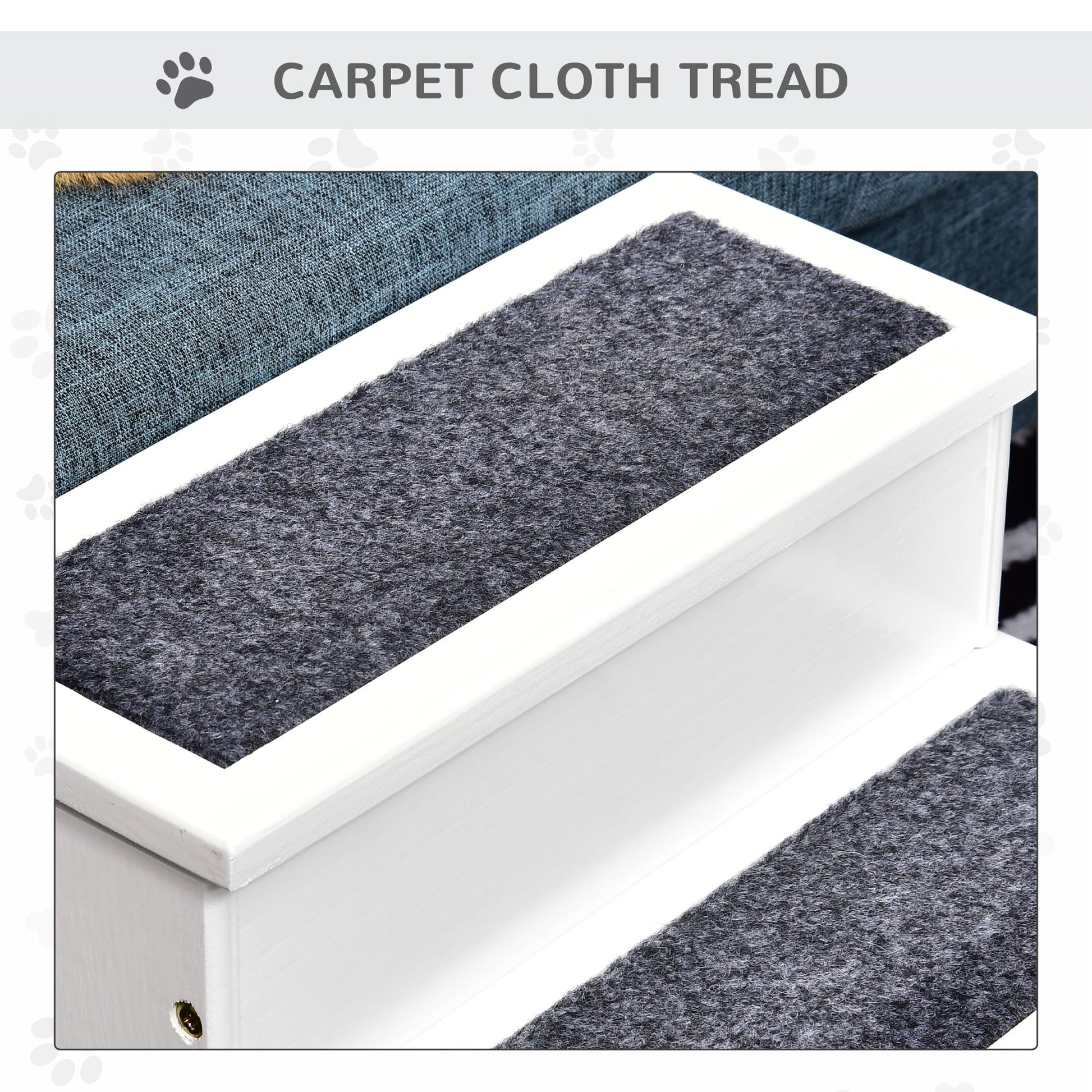 KFX-4626749 3-Step Carpeted Non-Slip Pet Stairs for Cats & Small Dogs - Compact Storage Design