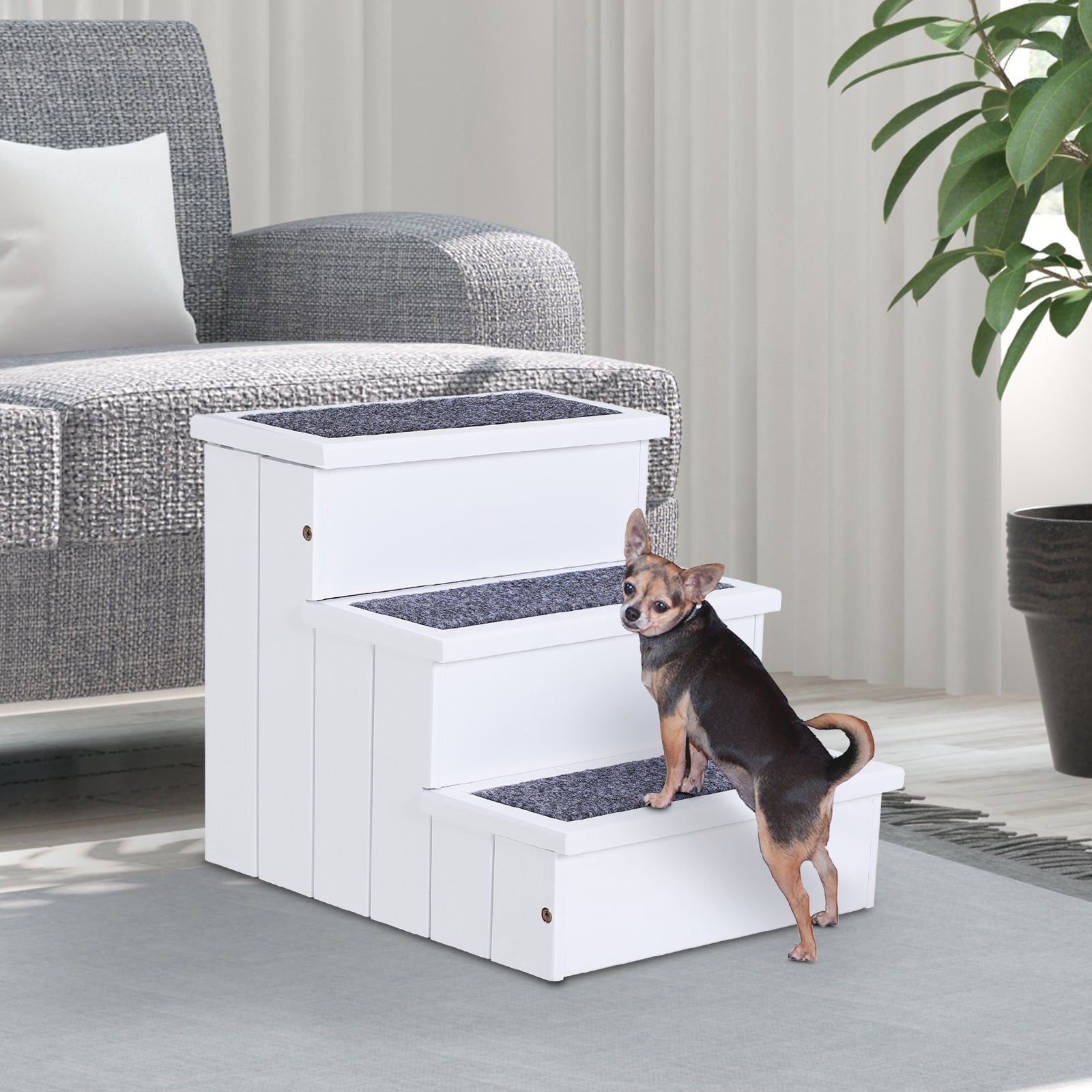 KFX-4626749 3-Step Carpeted Non-Slip Pet Stairs for Cats & Small Dogs - Compact Storage Design