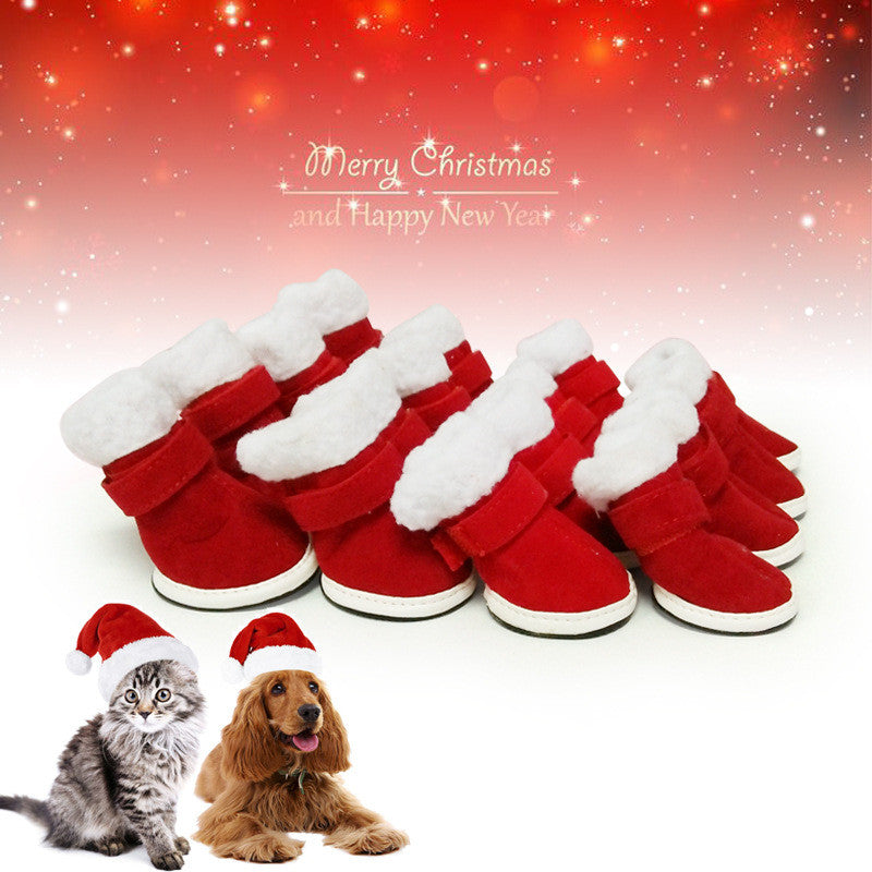 KFX-4627901 Cozy Red Plush Christmas Boots for Small Dogs - Non-Slip Warm Footwear