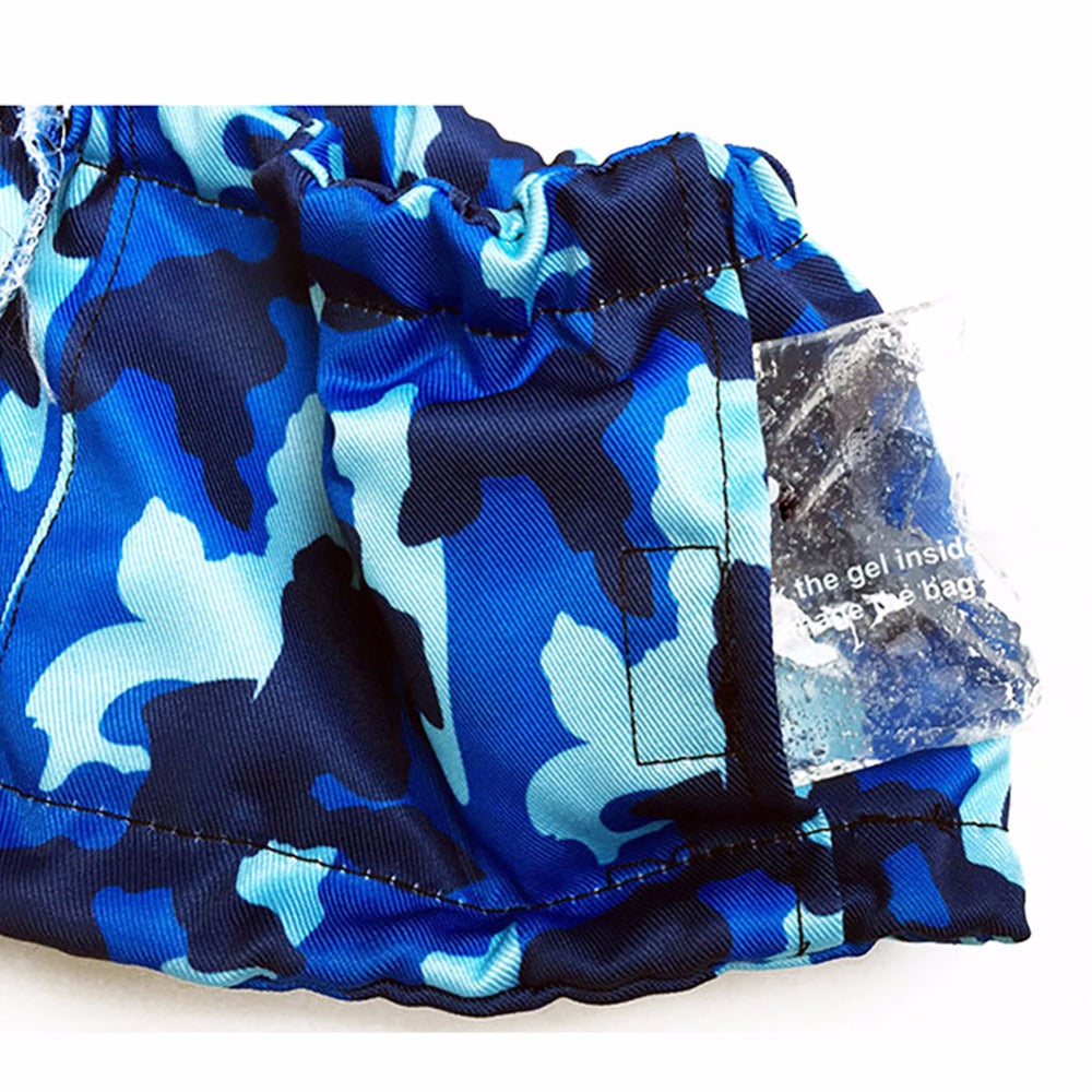 KFX-4628669 Pet Cooling Scarf with Ice Pack - Camouflage Design for Dogs and Cats, Adjustable Neck Size 35-70CM