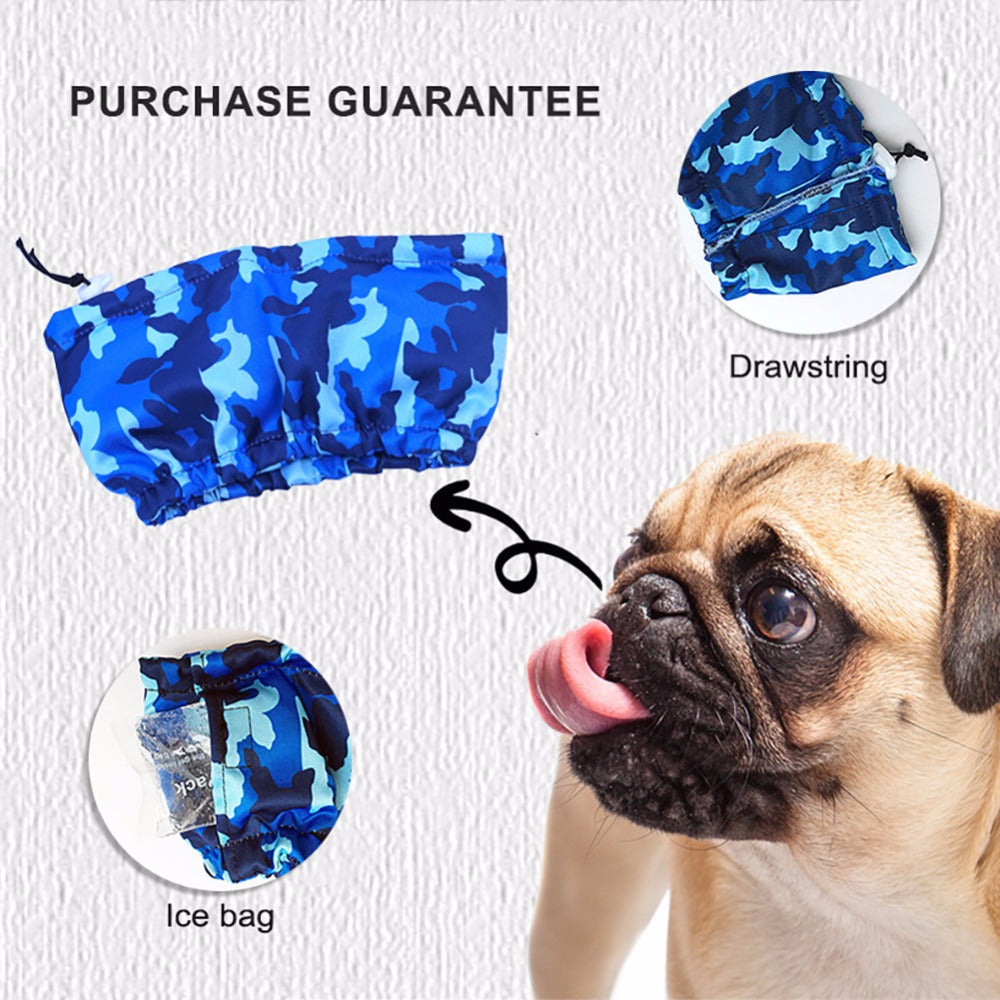 KFX-4628669 Pet Cooling Scarf with Ice Pack - Camouflage Design for Dogs and Cats, Adjustable Neck Size 35-70CM