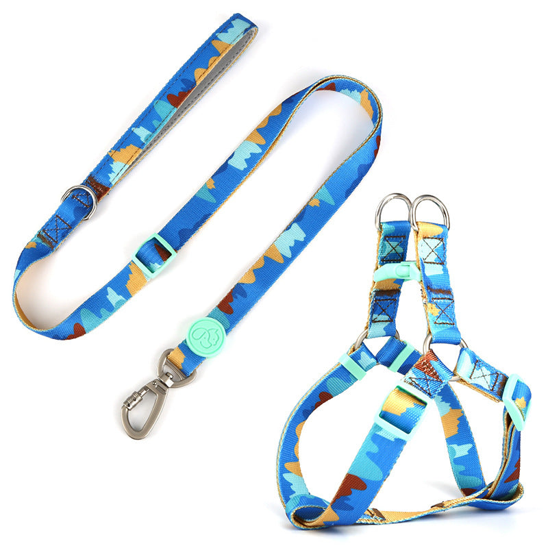 KFX-4630845 Adjustable Nylon Dog Collar and Leash Set with Harness Vest for Small to Large Dogs