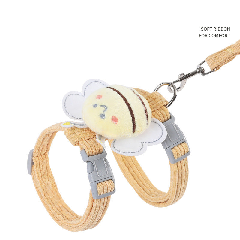 KFX-4634301 Adjustable Escape-Proof Cat Harness and Leash Set in Yellow Bee Plaid for Small to Large Cats