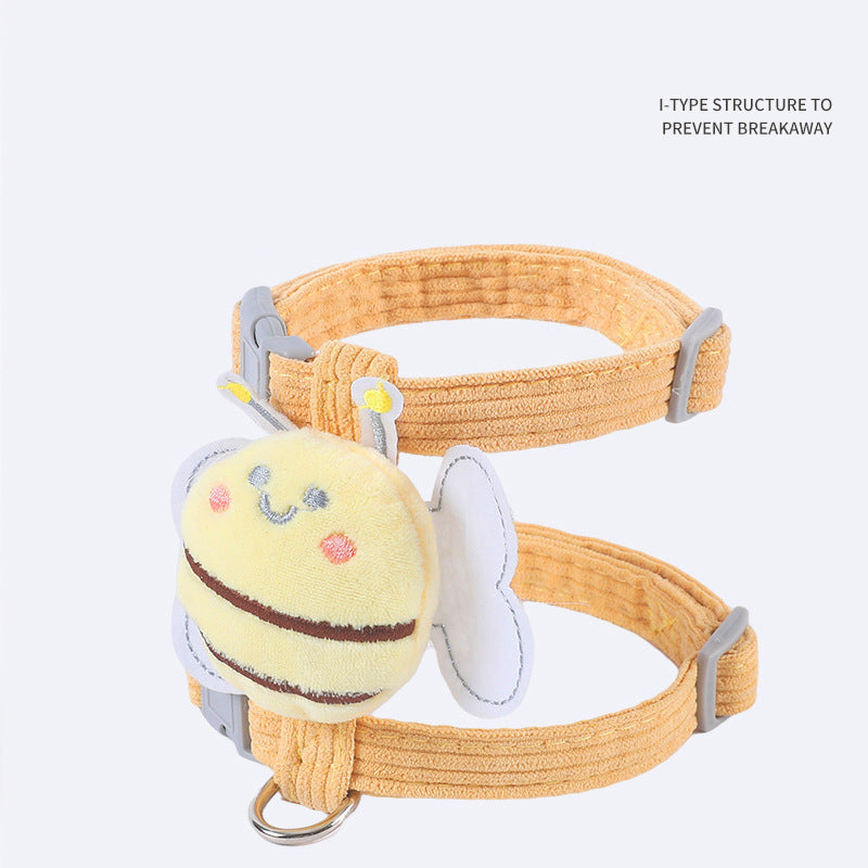 KFX-4634301 Adjustable Escape-Proof Cat Harness and Leash Set in Yellow Bee Plaid for Small to Large Cats