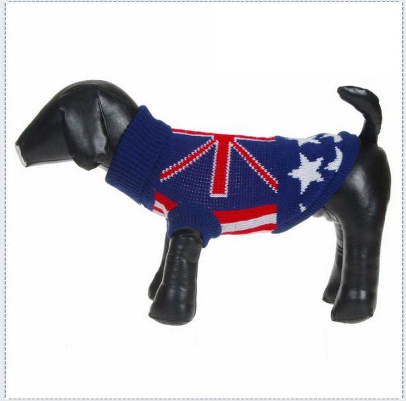 KFX-4634813 Blue Dog Print Acrylic Sweater for Pets - Casual Warmth in Sizes XS to XXL
