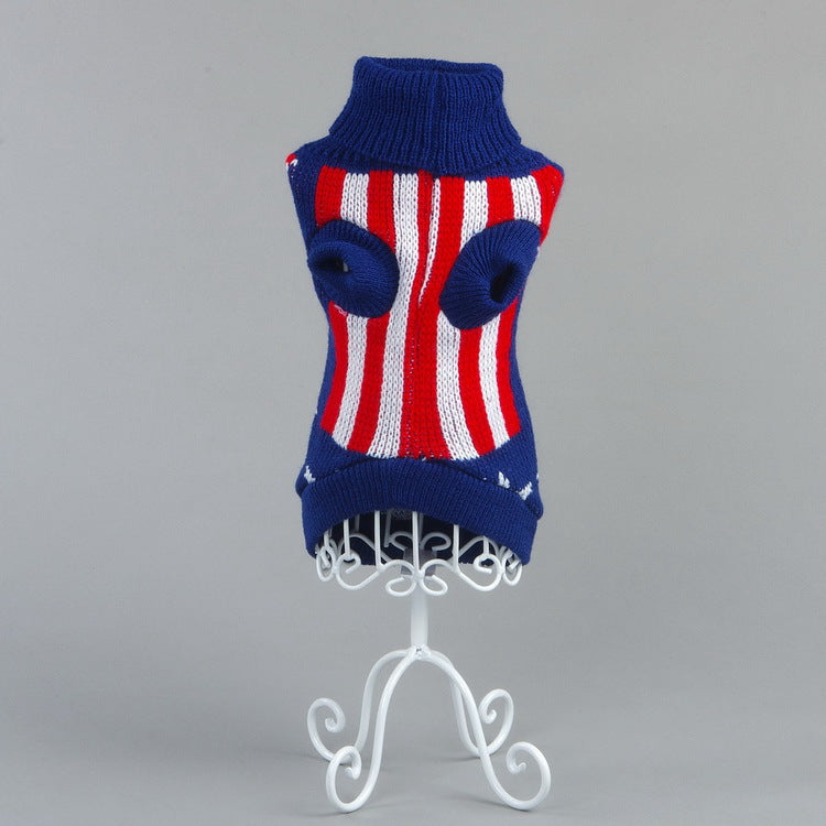 KFX-4634813 Blue Dog Print Acrylic Sweater for Pets - Casual Warmth in Sizes XS to XXL