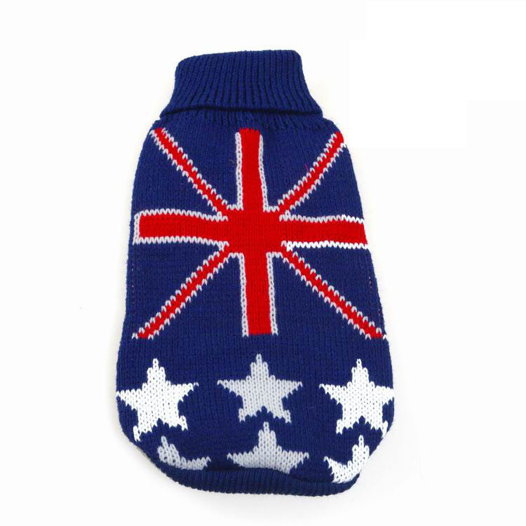 KFX-4634813 Blue Dog Print Acrylic Sweater for Pets - Casual Warmth in Sizes XS to XXL