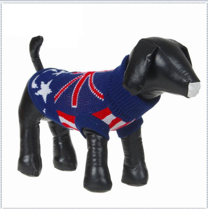KFX-4634813 Blue Dog Print Acrylic Sweater for Pets - Casual Warmth in Sizes XS to XXL