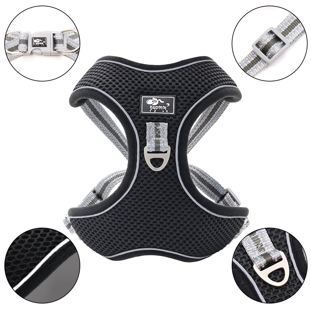 KFX-4636093 Reflective and Breathable Polyester Dog Chest Strap with Towing Rope, Sizes XL to 4XL