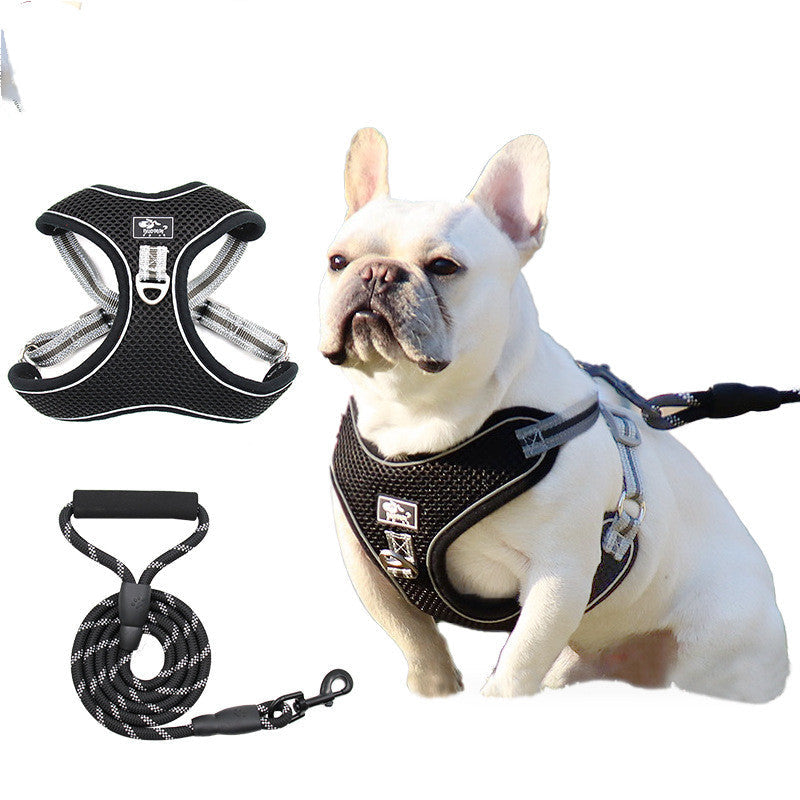 KFX-4636093 Reflective and Breathable Polyester Dog Chest Strap with Towing Rope, Sizes XL to 4XL