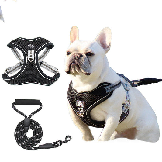KFX-4636093 Reflective and Breathable Polyester Dog Chest Strap with Towing Rope, Sizes XL to 4XL