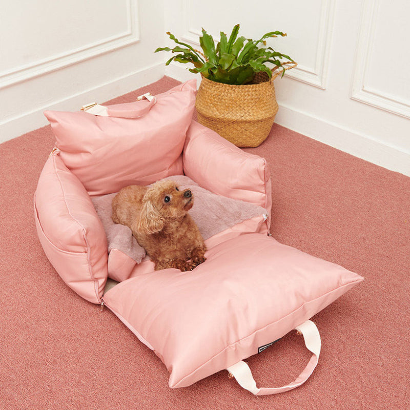 KFX-4639037 Waterproof Dog and Cat Nest with Soft Fabric - Pink and Gray - 53x47x44cm