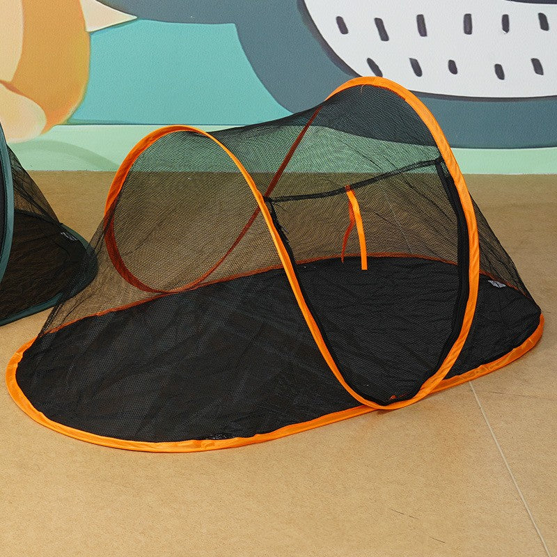 KFX-4640829 Tent Pet Bed for Dogs and Cats - Portable Travel Nest in Black, Green, and Orange Cloth
