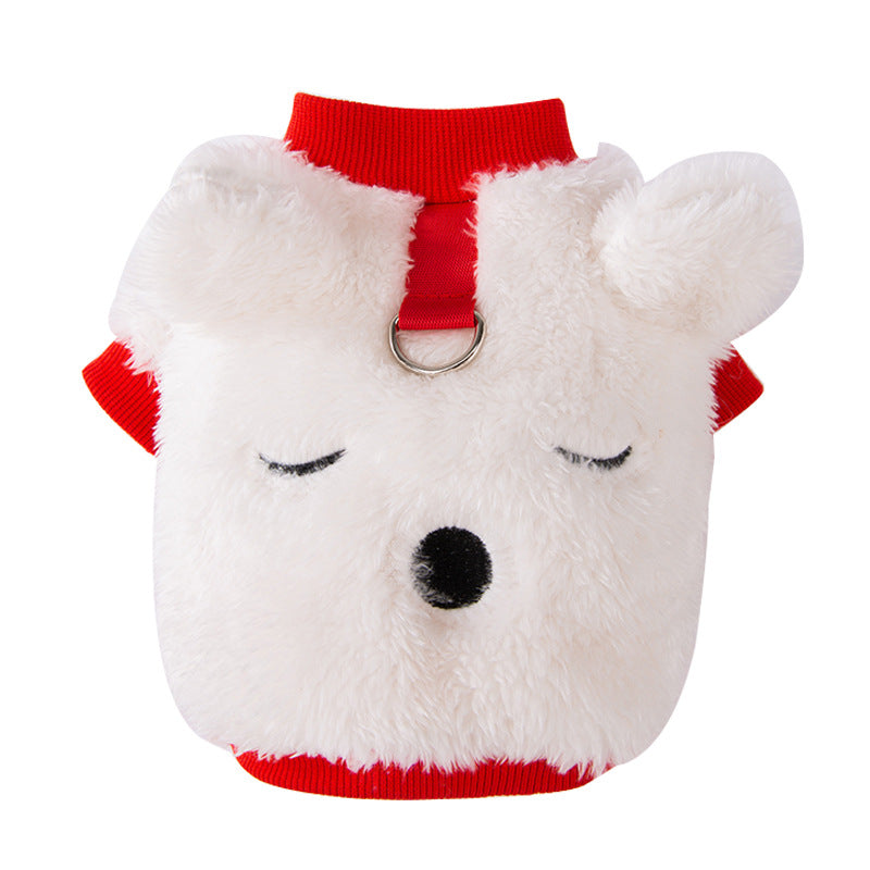 KFX-4641341 Adorable Plush Bear Dog Coat with Leash Ring for Small Dogs