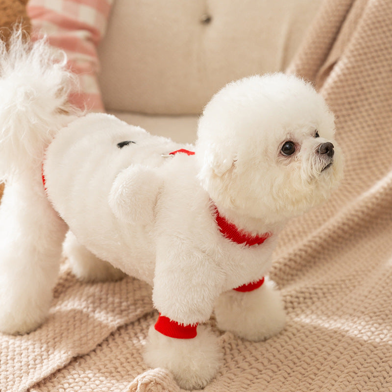 KFX-4641341 Adorable Plush Bear Dog Coat with Leash Ring for Small Dogs