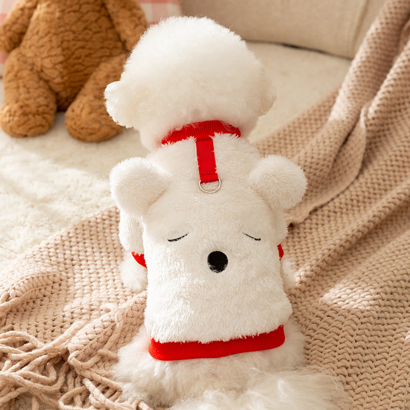 KFX-4641341 Adorable Plush Bear Dog Coat with Leash Ring for Small Dogs
