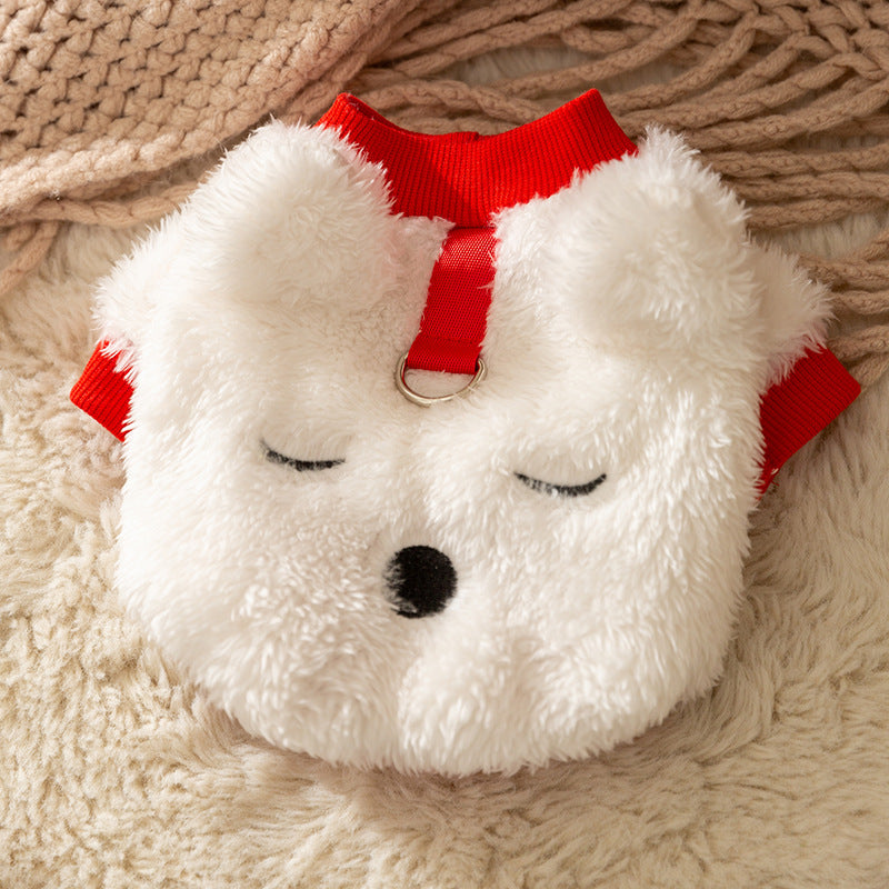 KFX-4641341 Adorable Plush Bear Dog Coat with Leash Ring for Small Dogs