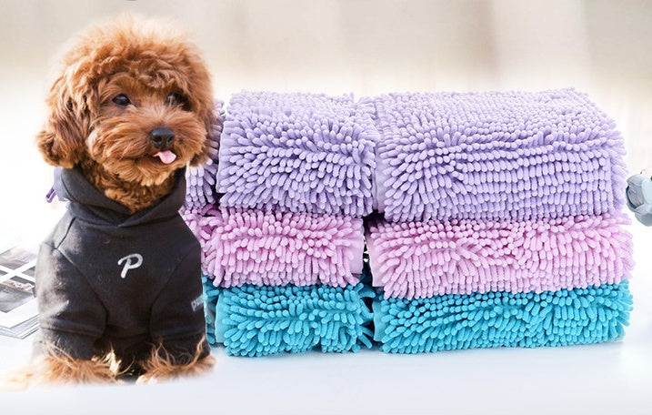 KFX-4642237 Ultra Absorbent Chenille Pet Towel for Dogs and Cats - Available in Blue, Pink, and Purple