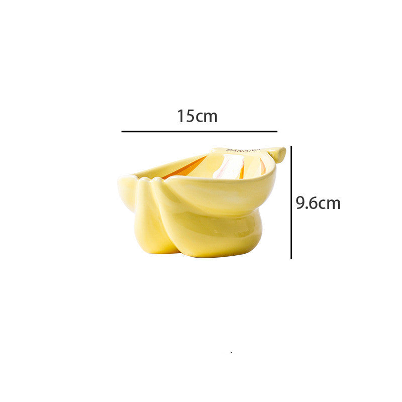 KFX-4642749 Cat Bowl Set with Protective Cushion - Ceramic Kiwi and Banana Designs - Medium Size