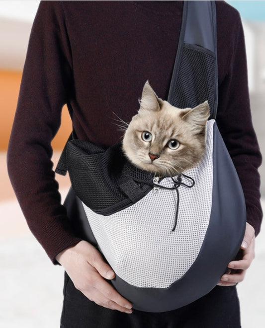 KFX-4644797 Pet Cat and Dog Shoulder Bag - Medium and Large Size, Grey Polyester Bag for Pets Up to 15 kg