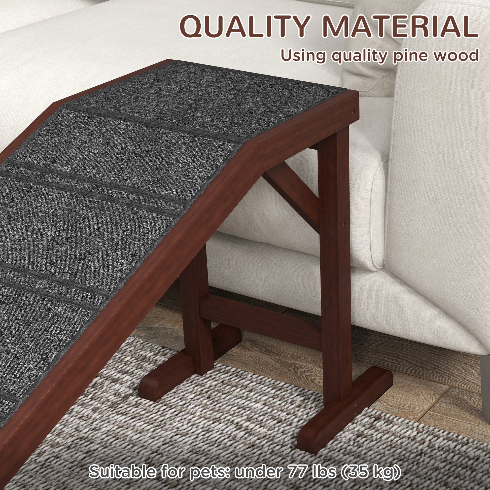 KFX-4645821 Dog Pet Ramp with Non-Slip Carpet and Platform - 74" x 16" x 25" - Durable Wood Construction