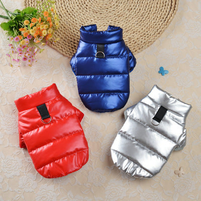 KFX-4646973 Down Cotton Warm Vest for Dogs - Comfortable, Stylish Two-Legged Design in Red, Blue, and Grey, Multiple Sizes Available