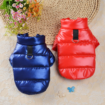 KFX-4646973 Down Cotton Warm Vest for Dogs - Comfortable, Stylish Two-Legged Design in Red, Blue, and Grey, Multiple Sizes Available
