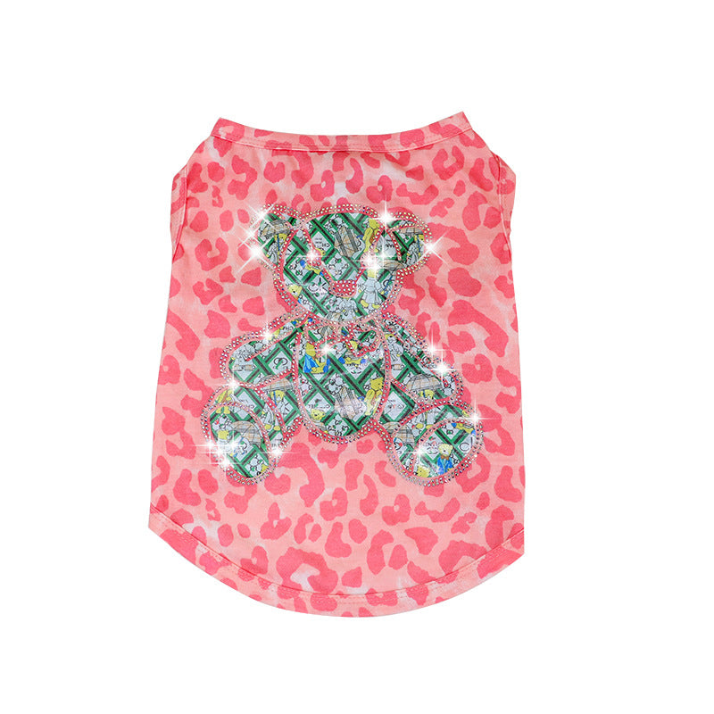 KFX-4650685 Cotton Vest for Small and Medium Dogs and Cats in Black, White, Pink Leopard Print
