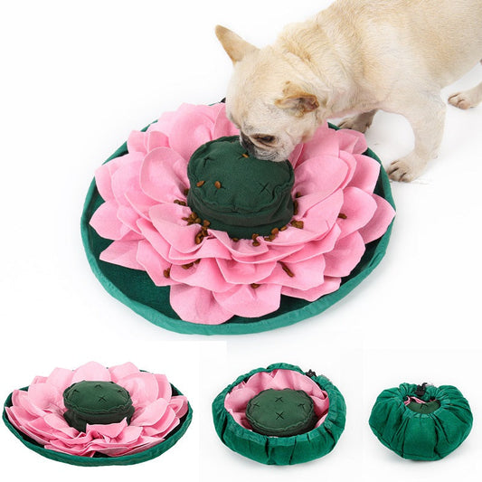 KFX-4653117 Pet Lotus Sniffing Pad for Dogs - Interactive Food Hiding Training Toy, Fleece & Felt Material, 45 x 45 cm