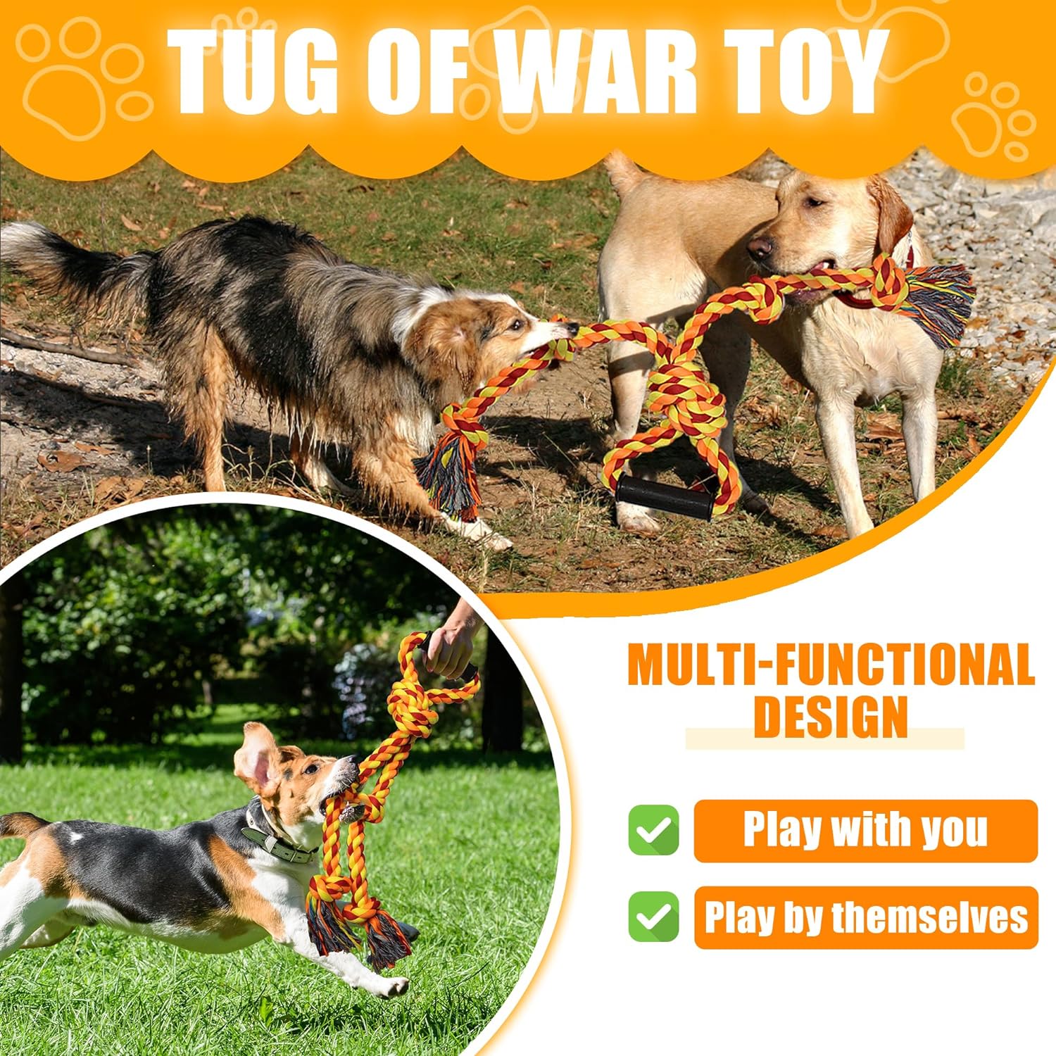 KFX-4655549 Durable Dog Rope Toy for Tug of War, Ideal for Aggressive Chewers and Dental Care, Perfect for Large and Medium Breeds