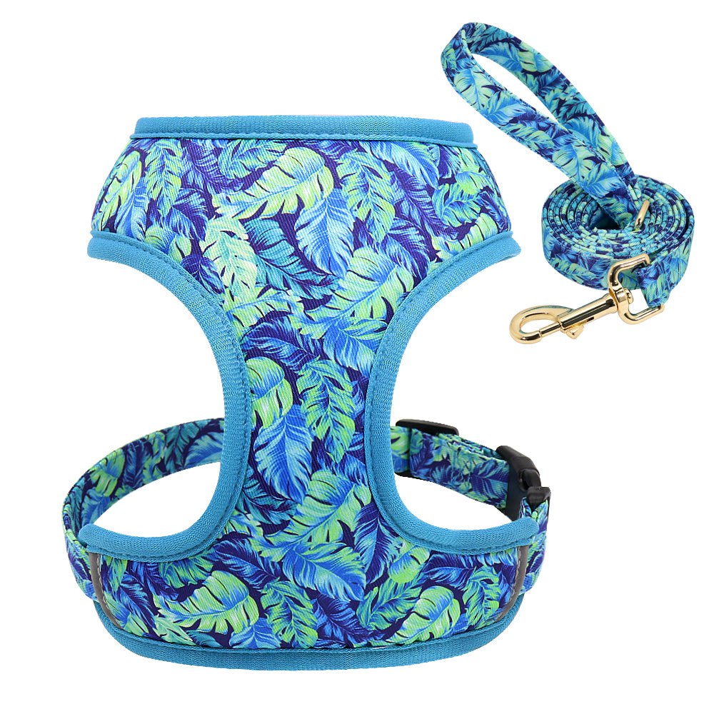KFX-4656445 Adjustable Broken Flower Pattern Dog Leash and Chest Harness for Small Breeds