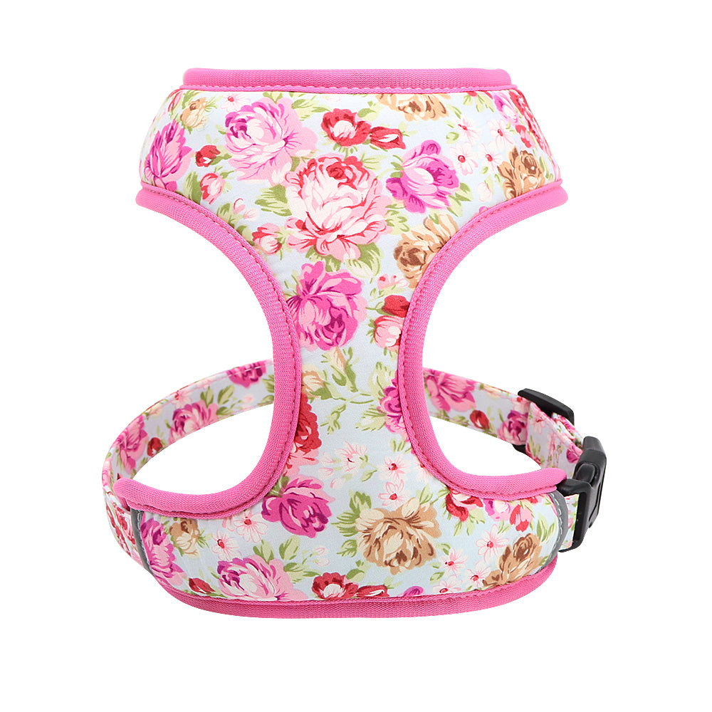 KFX-4656445 Adjustable Broken Flower Pattern Dog Leash and Chest Harness for Small Breeds