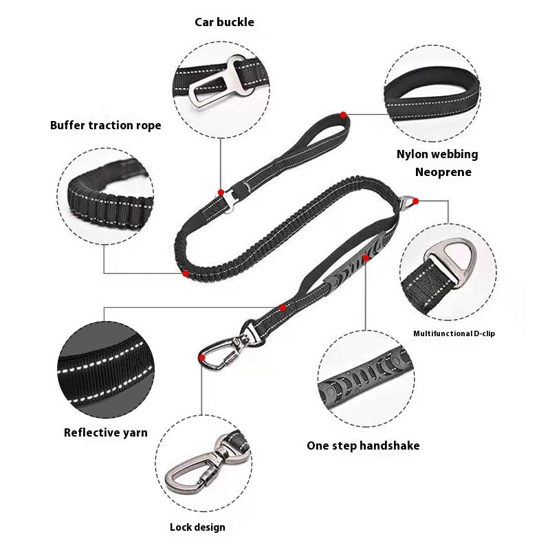 KFX-4657853 Retractable Reflective Traction Belt for Pets with Hand-Holding Rope in Black, Orange, Khaki