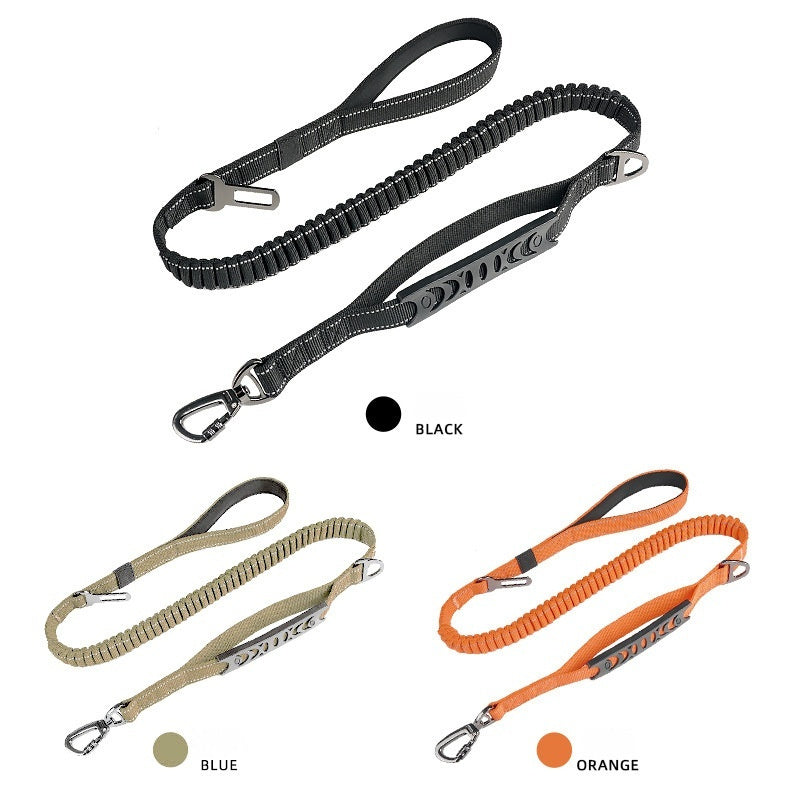 KFX-4657853 Retractable Reflective Traction Belt for Pets with Hand-Holding Rope in Black, Orange, Khaki