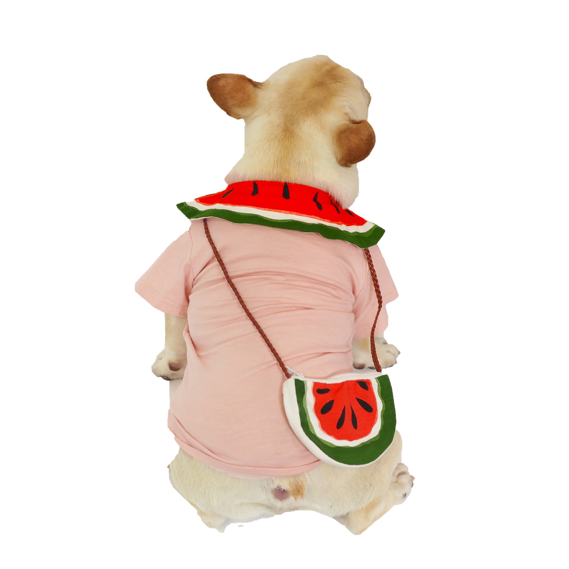 KFX-4658621 Watermelon Print Cotton Dog Outfit with Bag - Breathable Casual Wear for Pets