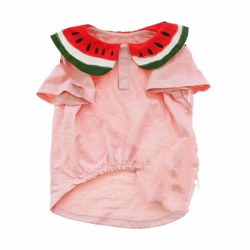KFX-4658621 Watermelon Print Cotton Dog Outfit with Bag - Breathable Casual Wear for Pets