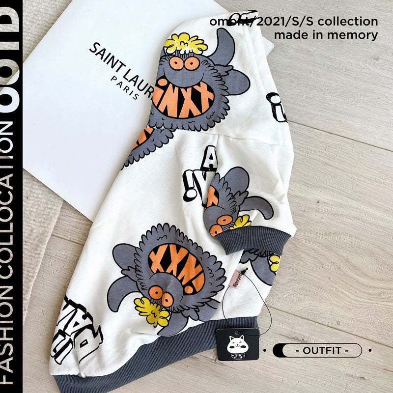 KFX-4659133 Monster Print Cotton Pet Sweater for Spring and Autumn - Casual Dog Jacket