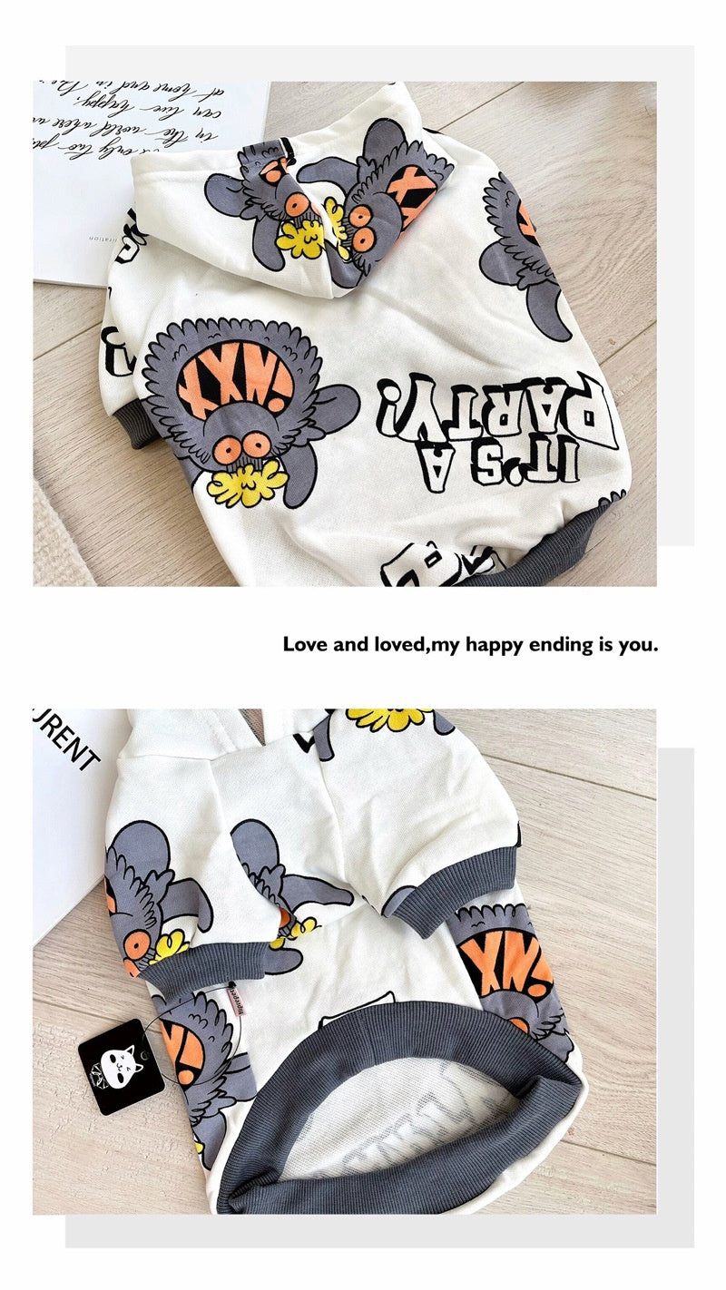 KFX-4659133 Monster Print Cotton Pet Sweater for Spring and Autumn - Casual Dog Jacket