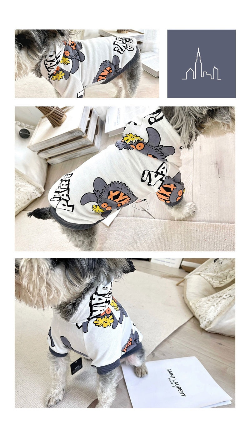KFX-4659133 Monster Print Cotton Pet Sweater for Spring and Autumn - Casual Dog Jacket