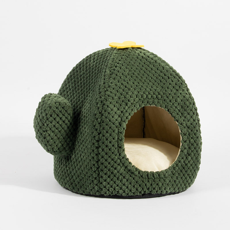 KFX-4661309 Cozy Cactus Cat Bed for Dogs and Cats - Enclosed Warm Nest for Deep Sleep