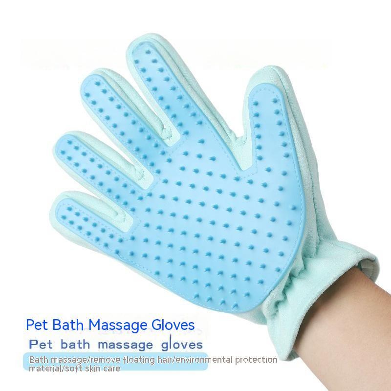 KFX-4661693 Suede Five Finger Gloves for Cat Bathing and Massage in Pink and Blue
