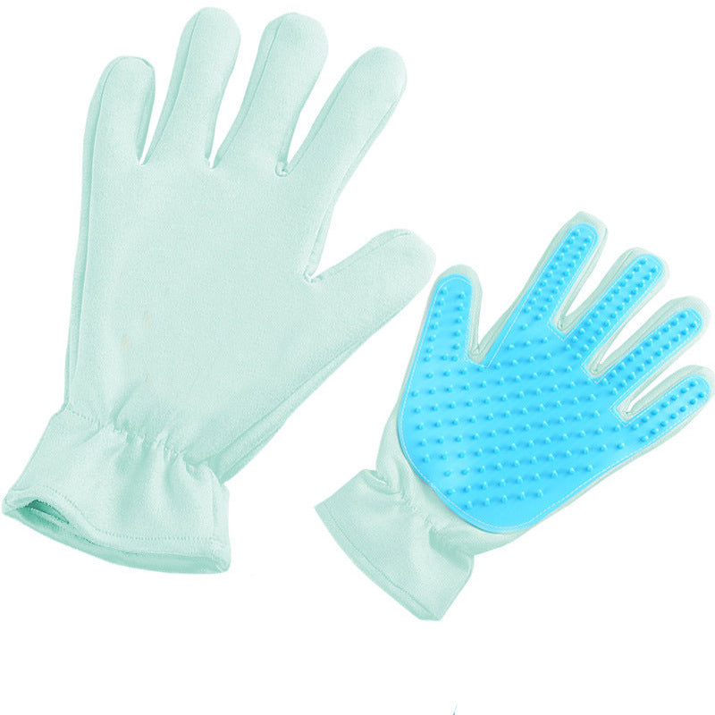 KFX-4661693 Suede Five Finger Gloves for Cat Bathing and Massage in Pink and Blue