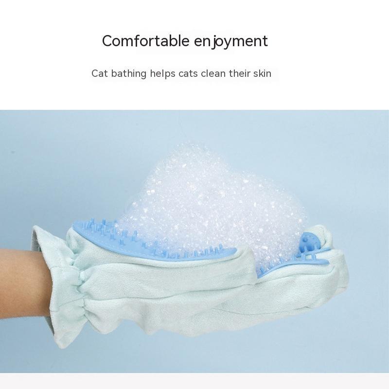 KFX-4661693 Suede Five Finger Gloves for Cat Bathing and Massage in Pink and Blue