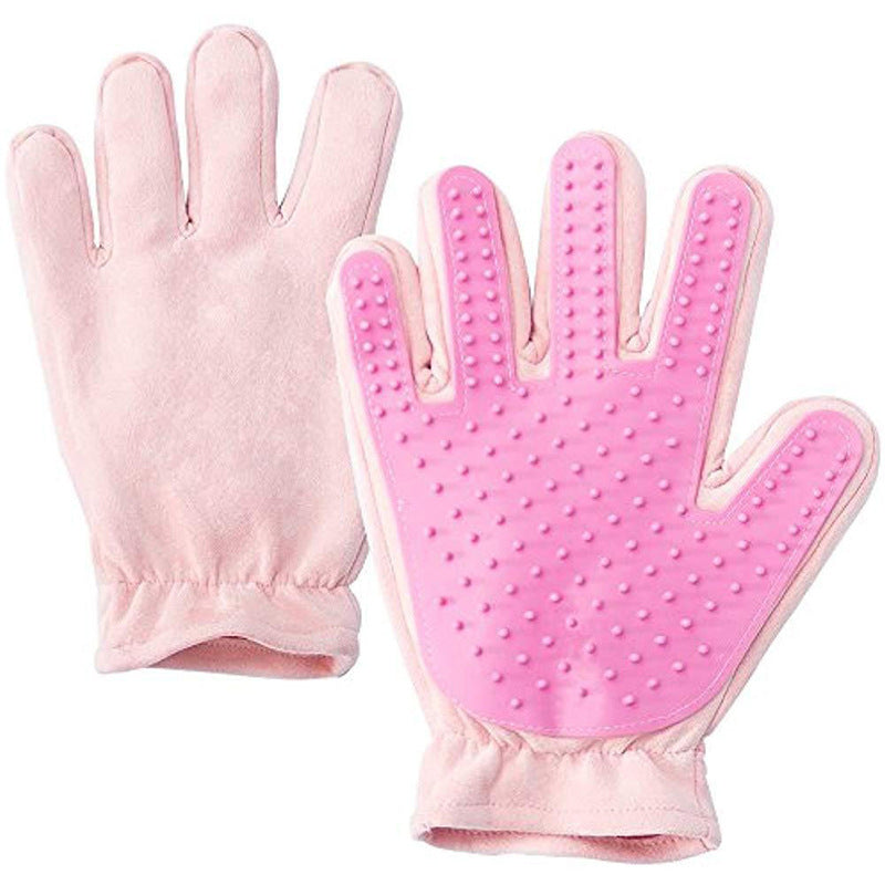 KFX-4661693 Suede Five Finger Gloves for Cat Bathing and Massage in Pink and Blue