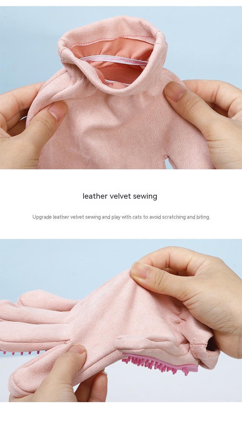 KFX-4661693 Suede Five Finger Gloves for Cat Bathing and Massage in Pink and Blue