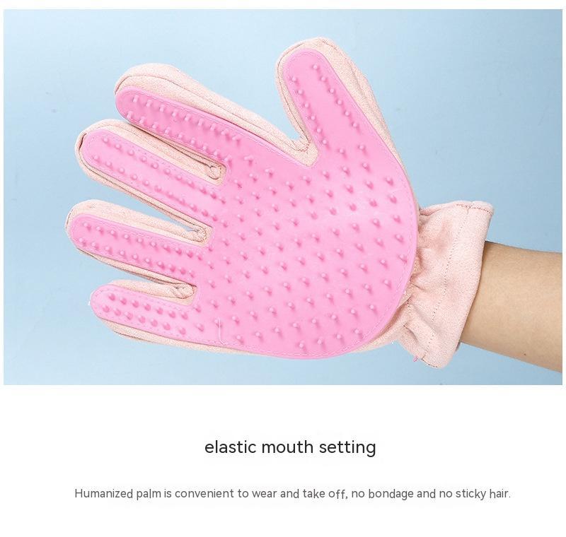 KFX-4661693 Suede Five Finger Gloves for Cat Bathing and Massage in Pink and Blue